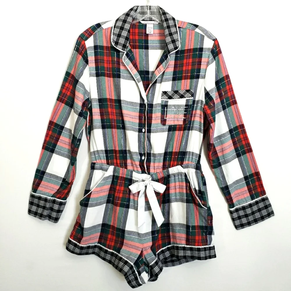 Victoria's Secret Tarten Plaid New Without Tags Longsleeve Romper Pajamas